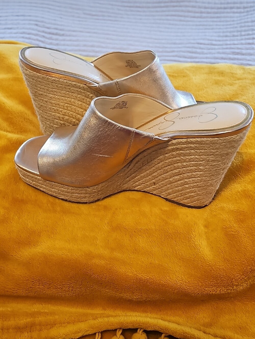 Jessica Simpson Metallic Rose Gold Espadrille Wedge Mules
